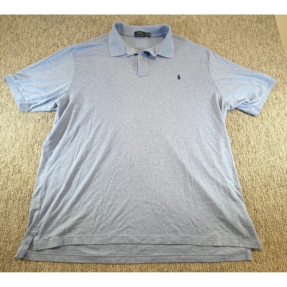 Polo Ralph Lauren Polo Shirt‎ Mens 3XLT Light Blue Heather Short Sleeve Cotton